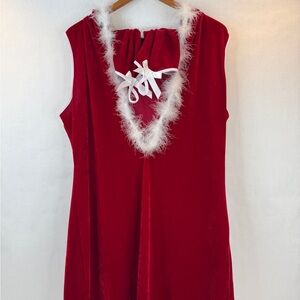 Red Santa Velvet Holiday Lingerie Dress with White Fur Trim